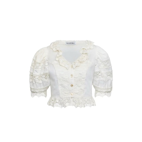 HUNTER BELL Tops - HUNTER BELL - PRIMROSE BLOUSE, 
White Lace Puff Sleeve Top